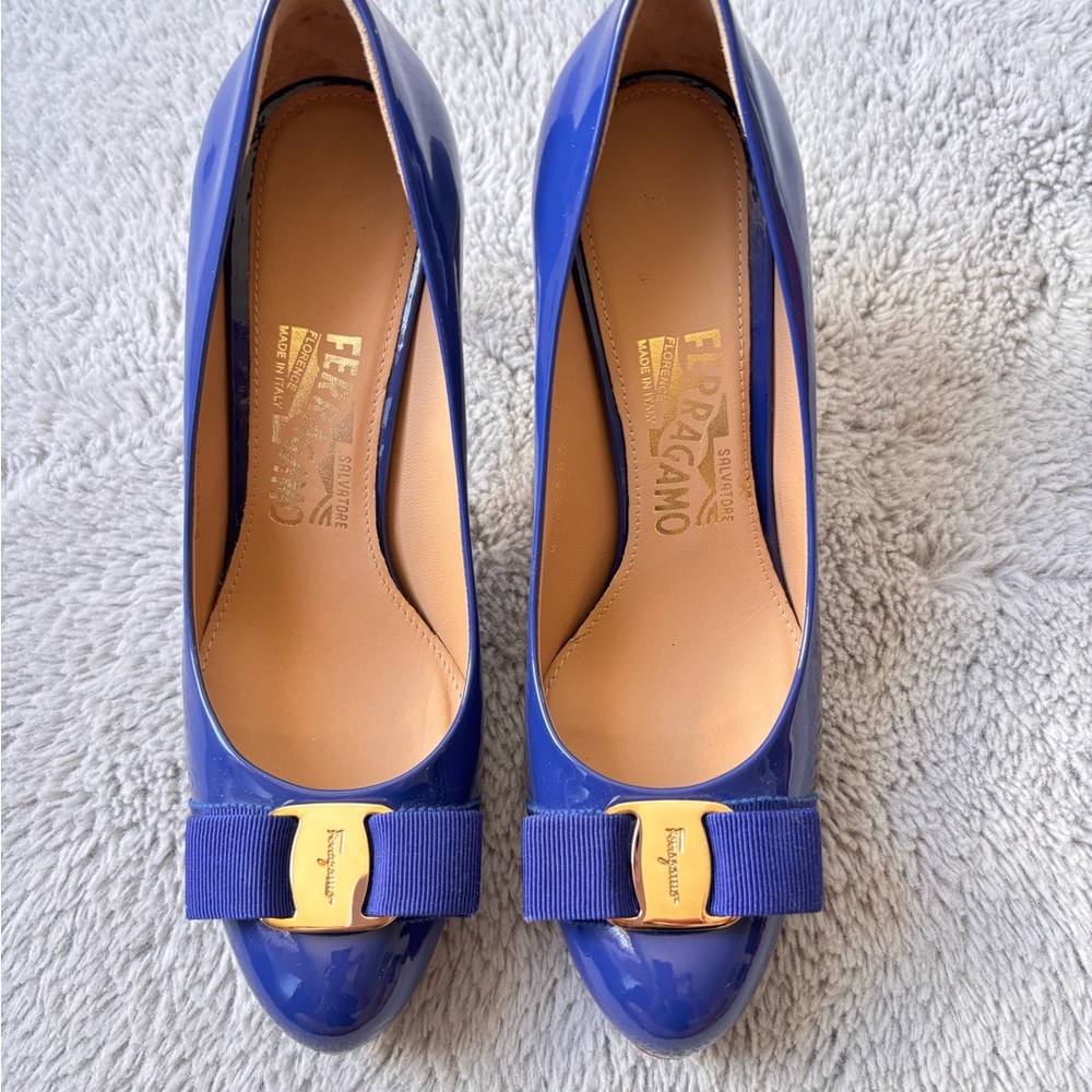 Salvatore Ferragamo Women's Royal Blue Patent Heels